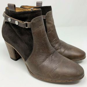 Alberto Fermani Brown Leather Suede Ankle Zip Stacked Heel Boot Booties EUR 36.5